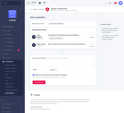 Ask Question - Luma Bootstrap