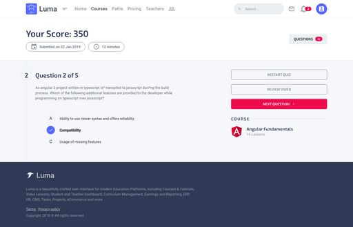 Quiz Result 2 - Luma Bootstrap