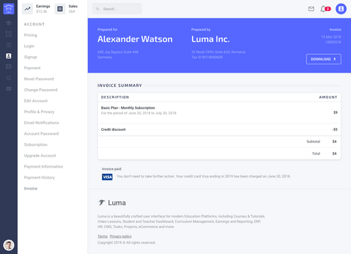 Invoice - Luma Bootstrap