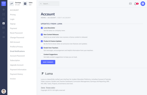Account Notifications - Luma Bootstrap