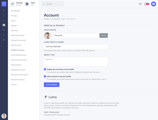 Edit Profile - Luma Bootstrap