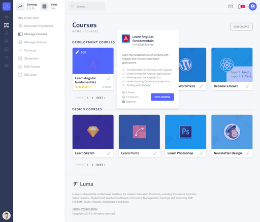 Luma LMS Admin Template - Manage Courses